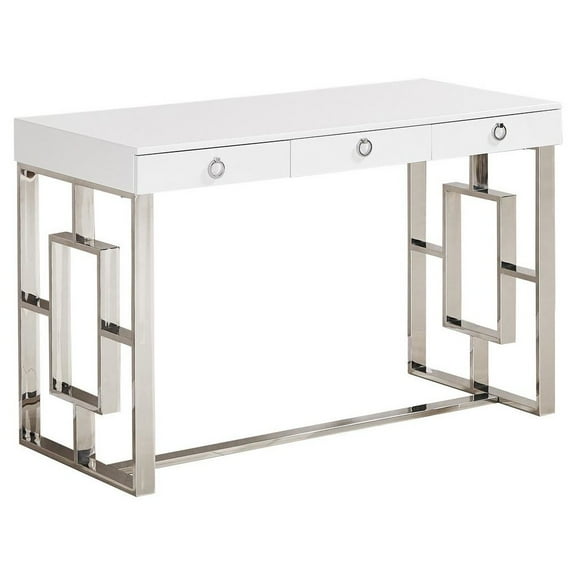 Best Master Brooks 3-Drawer Wood and Stainless Steel Frame Writing Desk - Silver