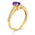 thumbnail image 3 of Gem Stone King 10K Yellow Gold Purple Amethyst and White Lab Grown Diamond Engagement Ring for Women (0.93 Cttw, Oval 7X5MM, Gemstone February Birthstone, Size 8), 3 of 4