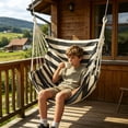 thumbnail image 6 of Fufafayo Hanging Rope Hammock Chair for Outdoor Indoor, Swinging Couch Bedroom Patio Balcony, Cotton Cloth Macrame Swing Seat for Living Room, Heavy Duty Fabric Hammock Swing for Relaxing Reading, 6 of 6