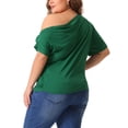thumbnail image 3 of Blusas casuales de una sola manga y manga corta para mujeres de tallas grandes Agnes Orinda 3X verde oscuro, 3 of 6