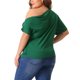 thumbnail image 3 of Blusas casuales de una sola manga y manga corta para mujeres de tallas grandes Agnes Orinda 2X verde oscuro, 3 of 5