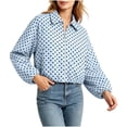 thumbnail image 4 of Women's Polka Dot Cropped Bomber Jacket Collared Zip Up Long Sleeve with Pockets Casual Outerwear Light Blue XS(XS), 4 of 6