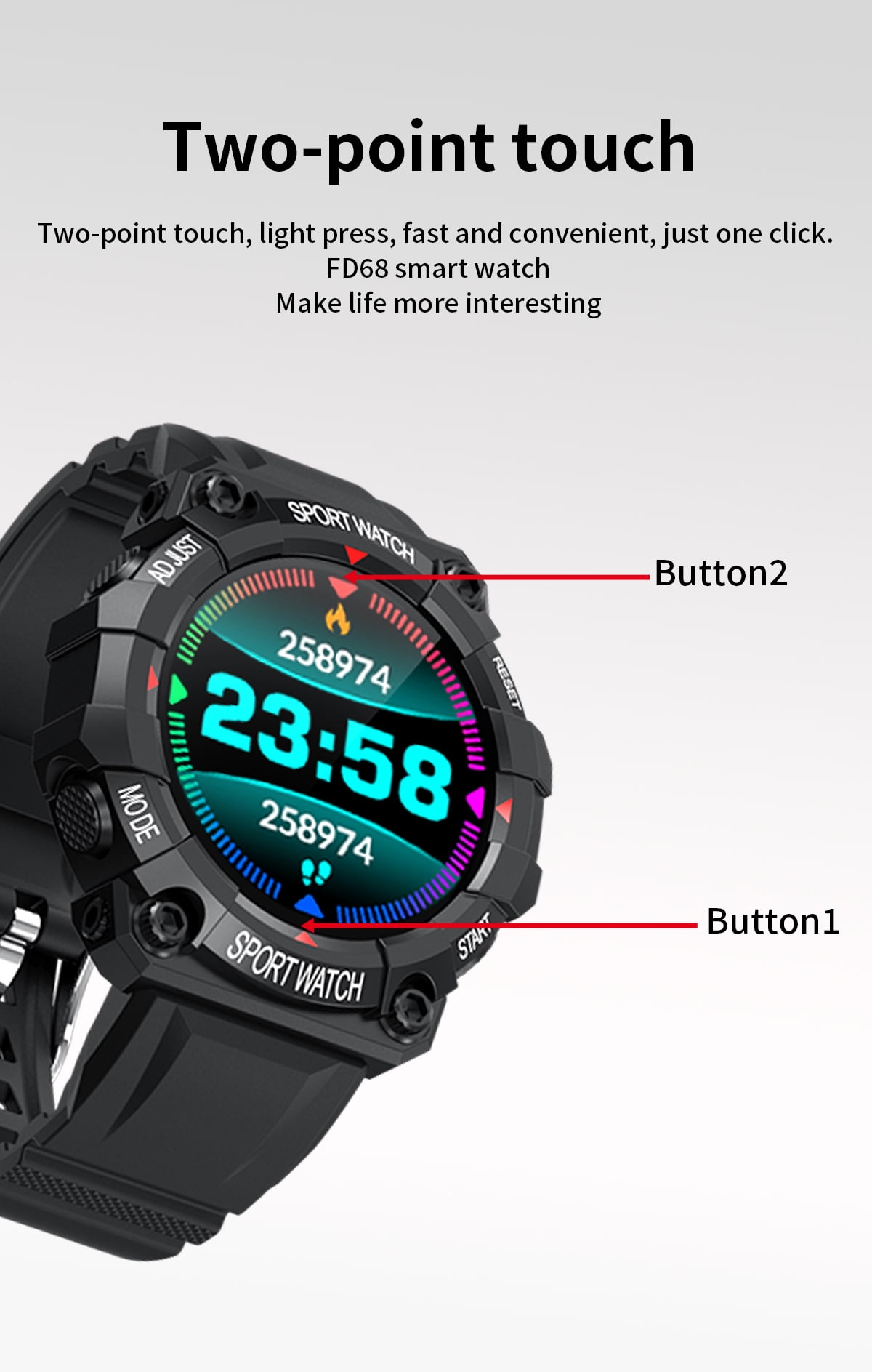 Sport Smart Watch FD68 For iPhone iOS Android Phone Bluetooth 5.0 Blood  Pressure Heart Rate Sleep Monitoring Fitness Tracker, IP67 Waterproof  Smartwatch for Women Men Kids[Red\u0026Black] - Walmart.com