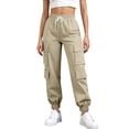 thumbnail image 2 of Endives Cargo Pants For Women Baggy Wide Leg Pant High Waisted Joggers Athletic Trousers Cuffed Pants With Pockets Beige, 2 of 7