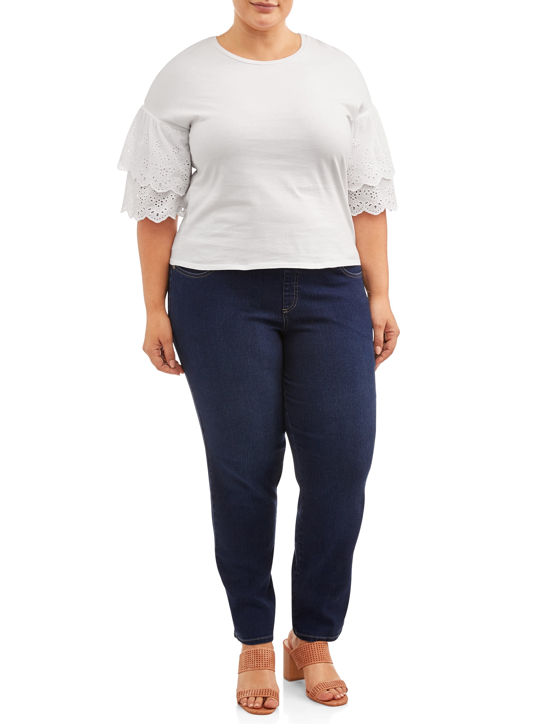 Terra & Sky Women's Plus Size Tummy Control Pull On 4 Pocket Jean with Stretch