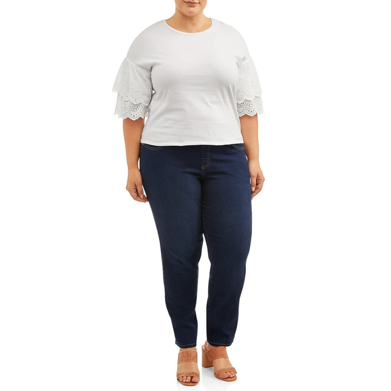 Terra & Sky Women's Plus Size Tummy Control Pull On 4 Pocket Jean with  Stretch 