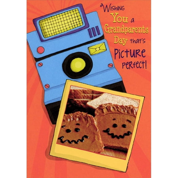 Designer Greetings Blue Instant Camera With PB and J Photo Juvenile Grandparent's Day Card