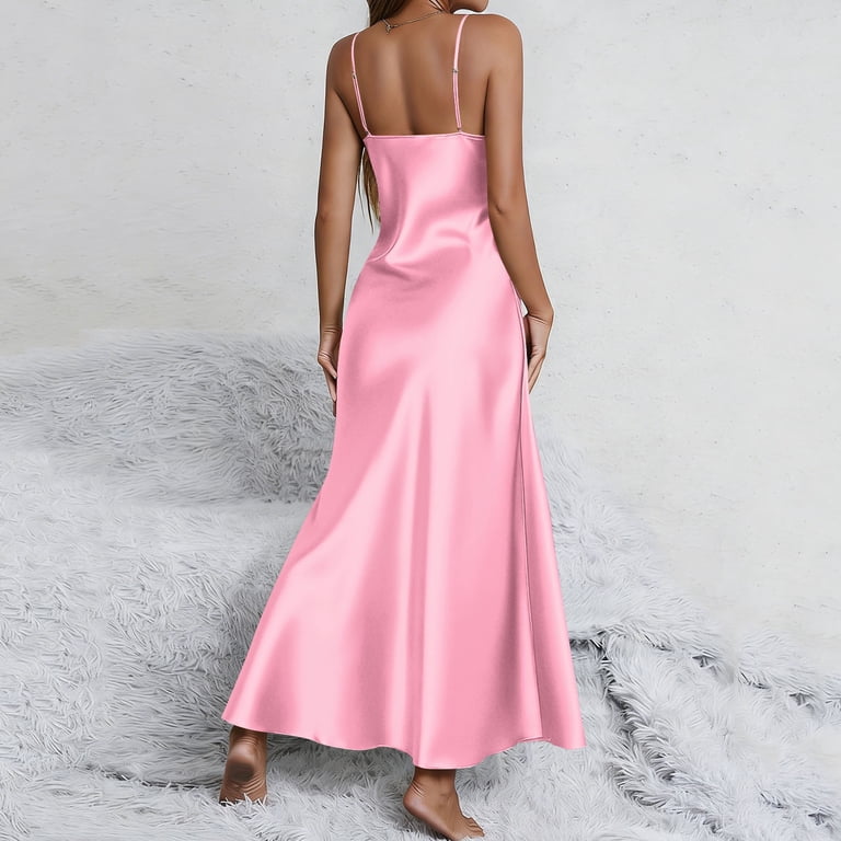 light pink slip for under dress Hurxie Women's Long Satin Slip Dress Nightgowns Adjustable Strap Midi Dress Silky V Neck Under Dress Pink,S