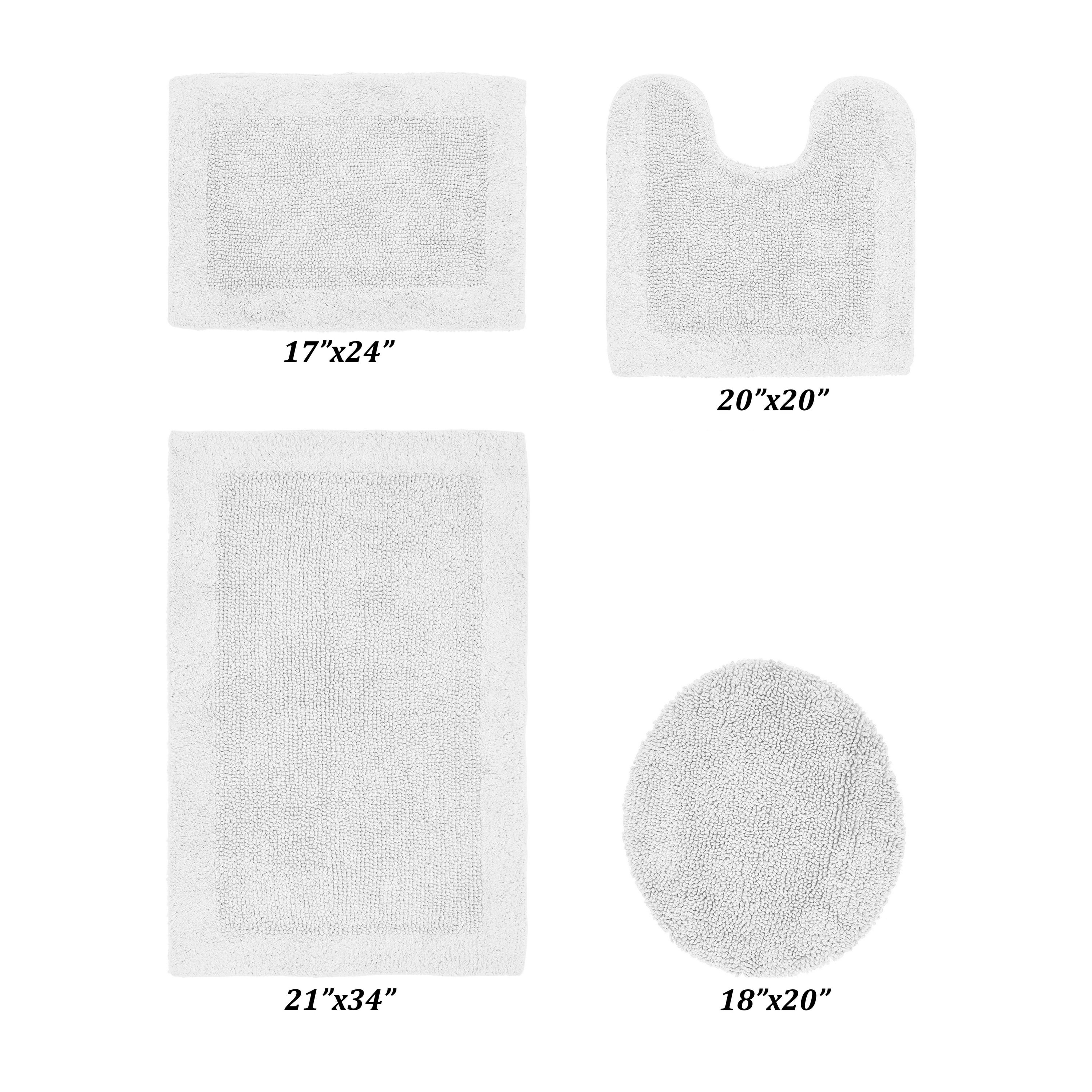 Better Trends Edge White Cotton 4 Piece Bath Rug Set, 17" x 24" | 20" x 20" | 18" x 20" | 21" x 34"