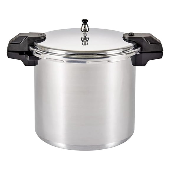 - 7114000221 92122A Polished Aluminum 5 / 10 / 15-PSI Pressure Cooker / Canner Cookware, 22-Quart, Silver