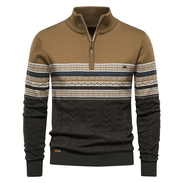 LOVZFMLL Sweaters for Men, Vintage Striped Color Block Turtleneck Ribbed Pullover, Casual Fashion Half-Zip, Fall Clothes, Warm Winter Tops