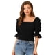 thumbnail image 1 of Blusa fruncida Allegra K con cuello cuadrado y mangas con volantes Negro XL, 1 of 5