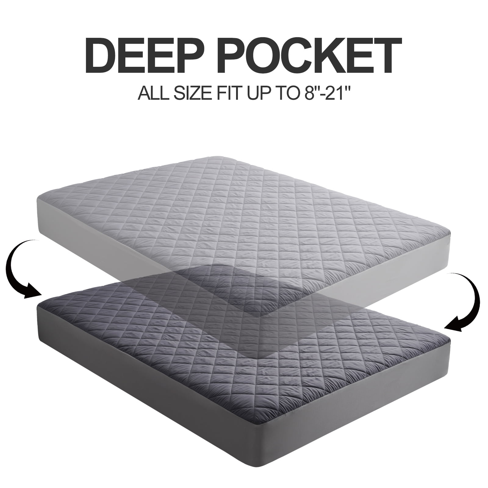 Extra Deep Pocket Fitted Sheet Queen Gray,Waterproof Bed Sheet Solid Color,  Quilted Mattress Cover with Elastic for Bedroom Hotel 180x200x30cm