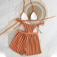 thumbnail image 4 of CIENVNSTG Three Pieces Boho Bikini Suit Womens Striped Halter Design Relaxed Cover Up Shorts Stylish Bathing Wear for Outdoor Seaside Use Red M, 4 of 4