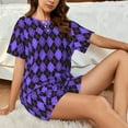 thumbnail image 4 of Logiee purple argyle Print Womens Pajamas Set,Short-Sleeve Pajama 2 Piece Sleepwear with Pockets-XX-Large, 4 of 6