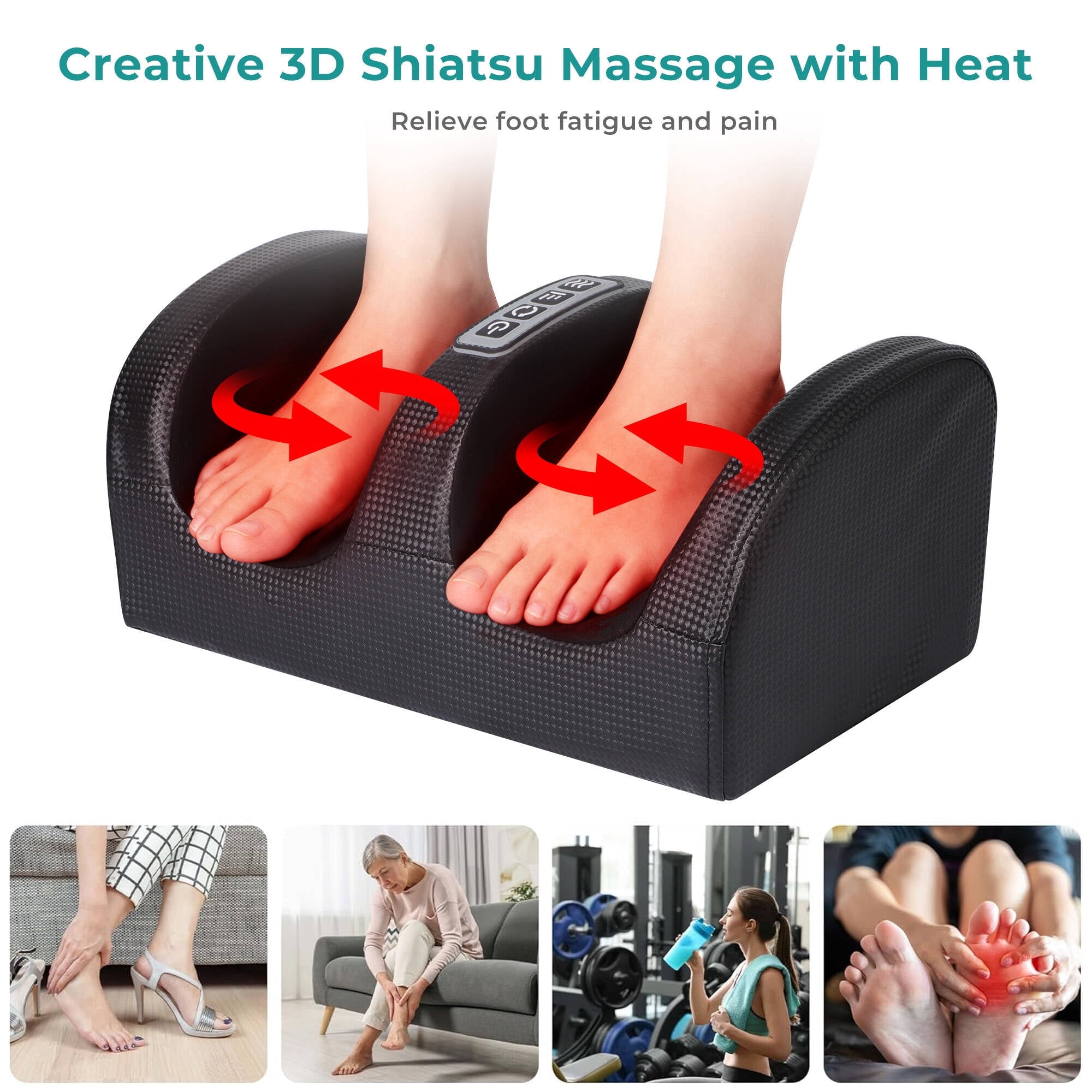 Morfone Shiatsu Foot Massager with Heat, Foot and Calf Massager with Roller, Deep Massage for Relaxation, Gifts for Women & Men, Black