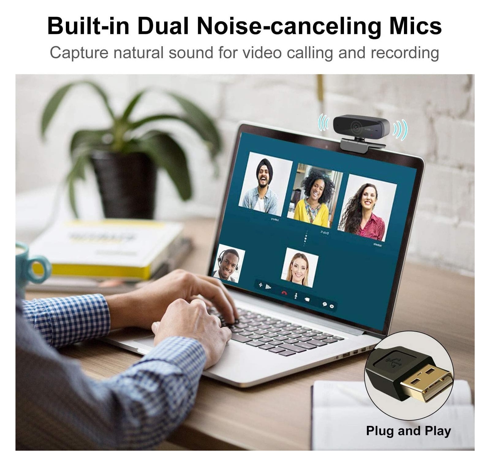 1080p 60Fps Auto Focus Webcam Full HD USB Camera Stream With Microphones For Conferencing, Live Streaming, Recording ,Full Clarity
