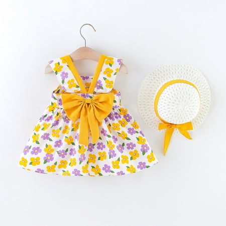 

PEASKJP Girls Formal Dresses Toddler Kids Boho Ruffled A-Line Swing Short Sleeve A-Line Tulle Casual Dress Fit Flare Halter Dress for Girls Yellow 6-12 Months