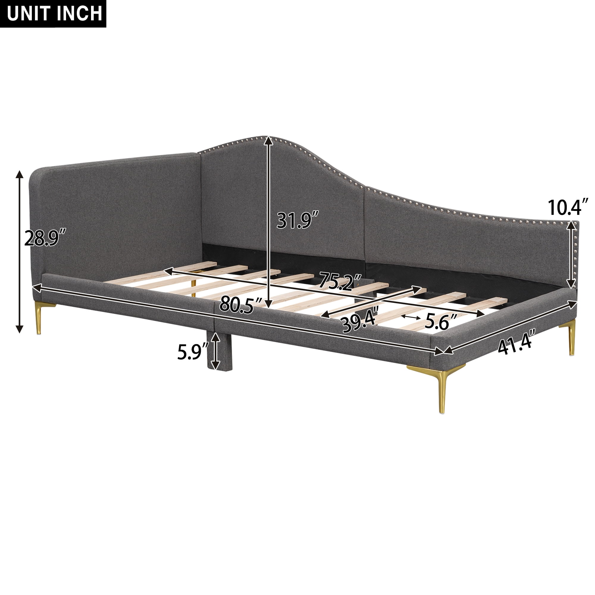 Twin Size Upholstered Daybed for Kids and Adults, Twin Daybed with Headboard and Armrest, Support Legs,Gray