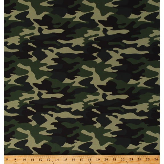 Cotton Camouflage Hunting Mancave Camping Army Green Cotton Fabric Print by the Yard (C10420)