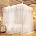 thumbnail image 3 of Princess Bed Canopy Curtain Mosquito Net, Luxury Princess Four Corner Post Bed Curtain Canopy Netting Mosquito Net, Lace Three Side Openings Design, Easy to Install, Hanging Kit(120200200), 3 of 7