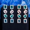 thumbnail image 2 of Multicolor Blue CZ Long Drop Oval Square Dangle Earrings Boho 925 Silver Jewelry, 2 of 9