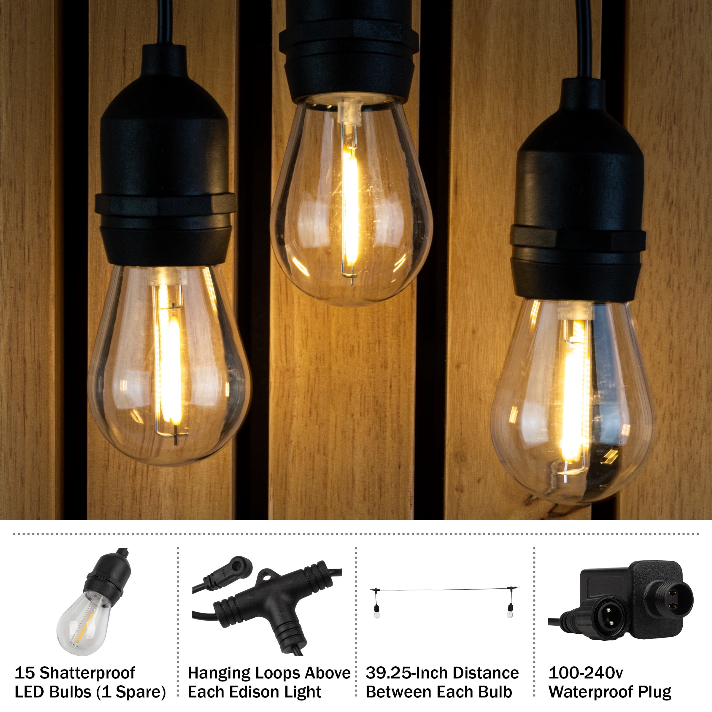 Pure Garden 50FT Outdoor String Lights with Vintage-Style LED Edison Bulbs