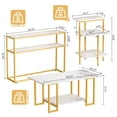 thumbnail image 3 of furlinkhm Marble Coffee Table Set of 3 with 3-Tier End Table & Console Tables, 3 Piece Living Room Table Set with Metal Frame,Accent Table Side Table for Home,Office,Gold+White, 3 of 8