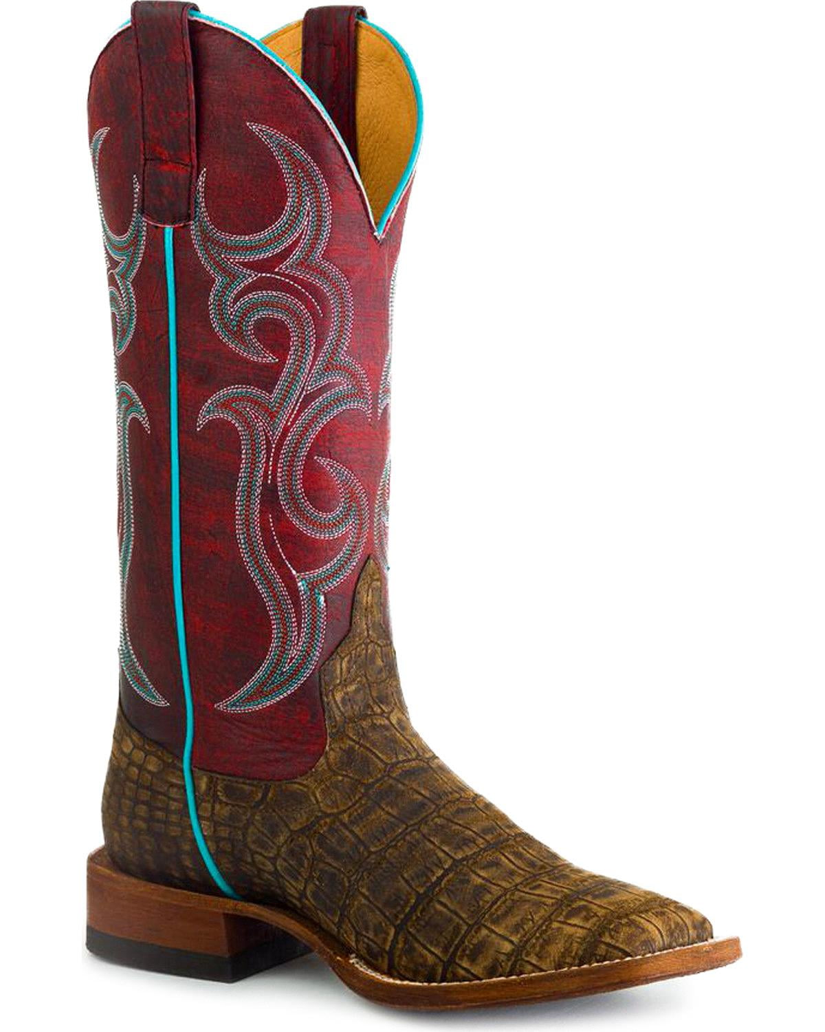 Macie Bean Macie Bean Boots Womens Coco Vintage Caiman Print Rigsbe Red Top Cowgirl Boots