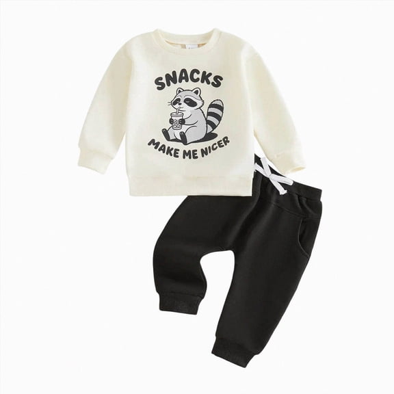 CAICJ98 Toddler Baby Boy Girl Fall Outfit Long Sleeve Letter Print Sweatshirt Pants Set Infant Clothes 6 12 18 24 Months 2T 3T (Black,12-18 Months)