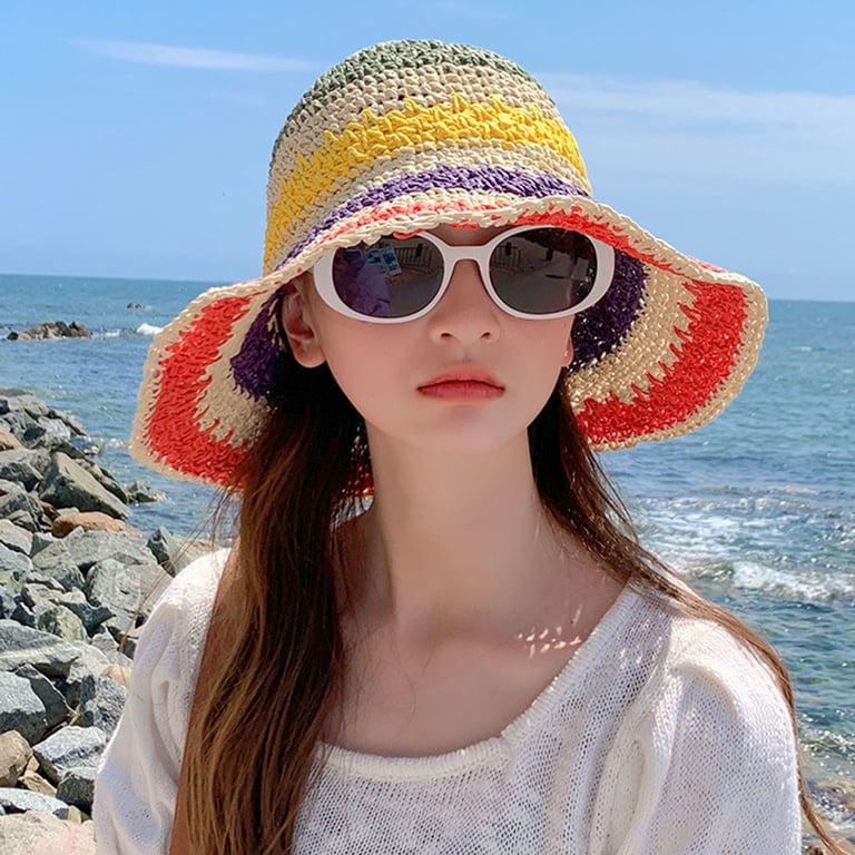 Visland Foldable Wide Brim Colorful Crochet Straw Hat  display picture 2