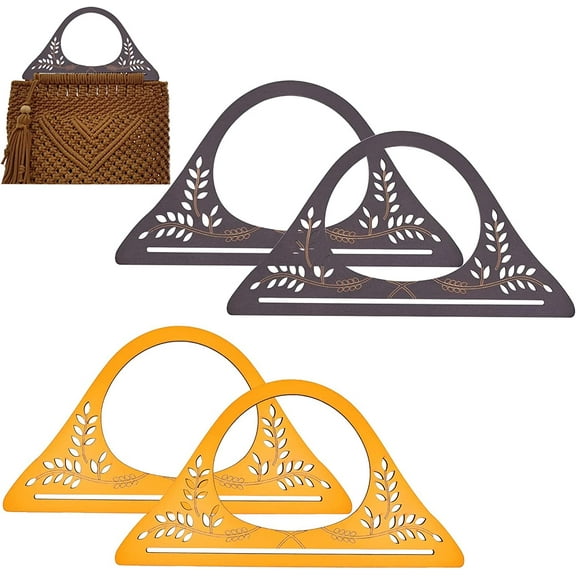 4pcs Wood Purse Handles D-Shaped Bag Handles Classic Pattern Replacement Handle Wooden for Straws Beach Bags Canvas Handbags Making 9.8x5.3x0.2inch Dark Brown and Orange diy