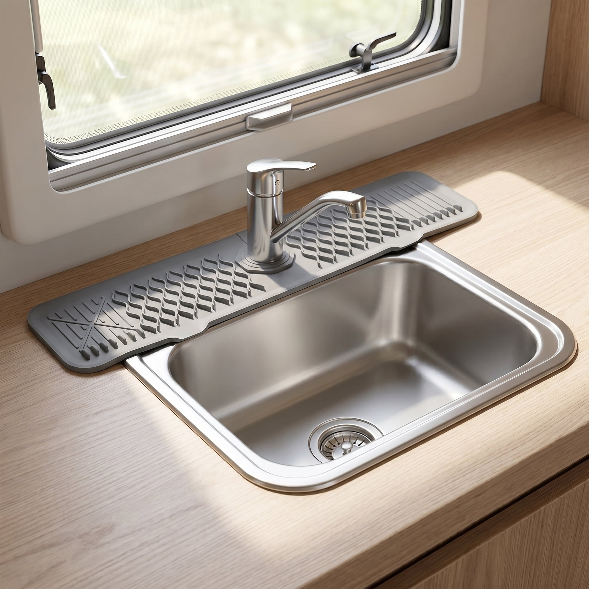 Unique Bargains Faucet Mat for Kitchen Sink Splash Guard Sink Area Mat Gray