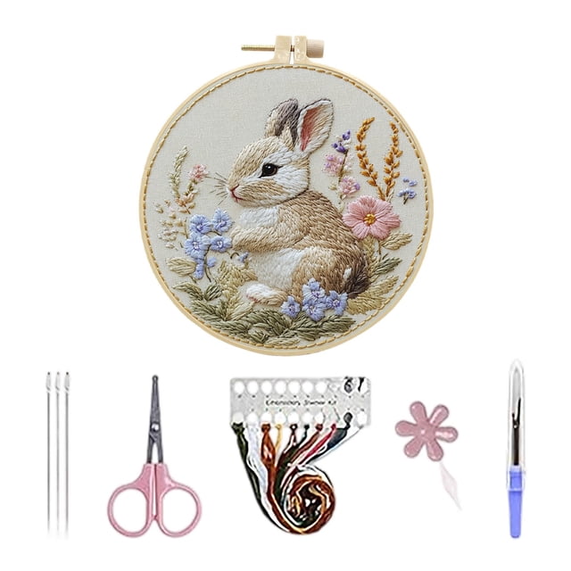 TIELUTT Easter Bunny Embroidery DIY Craft for Beginners with Pattern Thread and Knitting Bag Small Knitting Books Newest Releases Knitting Bag Yarn Storage Hand Knitting Yarn Knitting Books and Patter