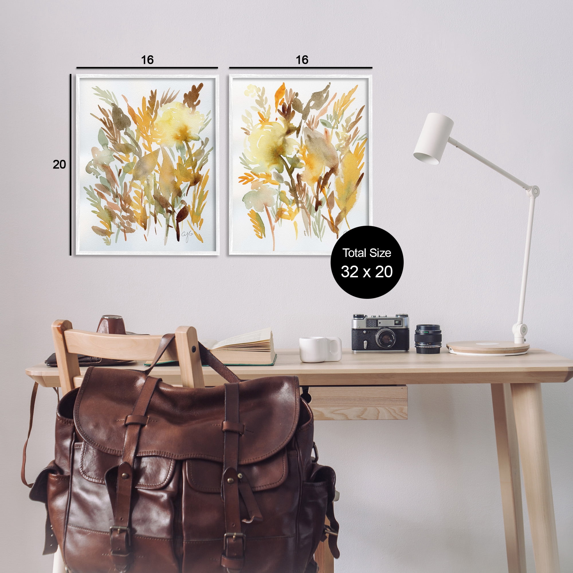 Stupell Industries Country Wheat Abstraction Botanical & Floral Painting White Framed Art Print Wall Art, 16 x 20, Set of 2