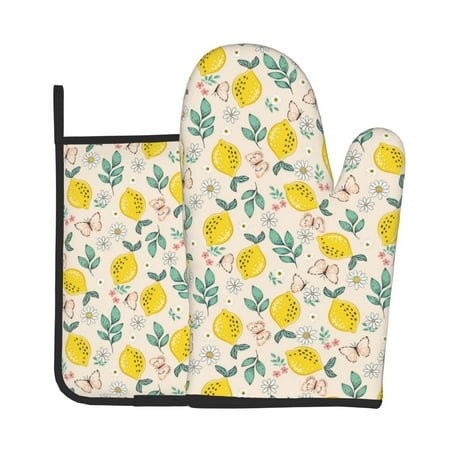 

Junzan Flowers and Butterflies Pattern Oven Mitts and Pot Holders 2 pcs Set Potholders BBQ Gloves Long Kitchen Oven Glove for Cooking Baking Grilling (2-Piece Set 11 Inch)