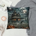 thumbnail image 2 of FANNA Haunted House Pumpkins Full Moon Plush Pillow Case 1PC Halloween Pillowcase Autumn Printed on Both Sides 12x12in, 2 of 5