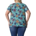 thumbnail image 3 of Agnes Orinda Women's Plus Size Floral Tops Ruffle Pleated V Neck Short Sleeve Summer Casual Blouse 4X Blue Orange Circle, 3 of 6