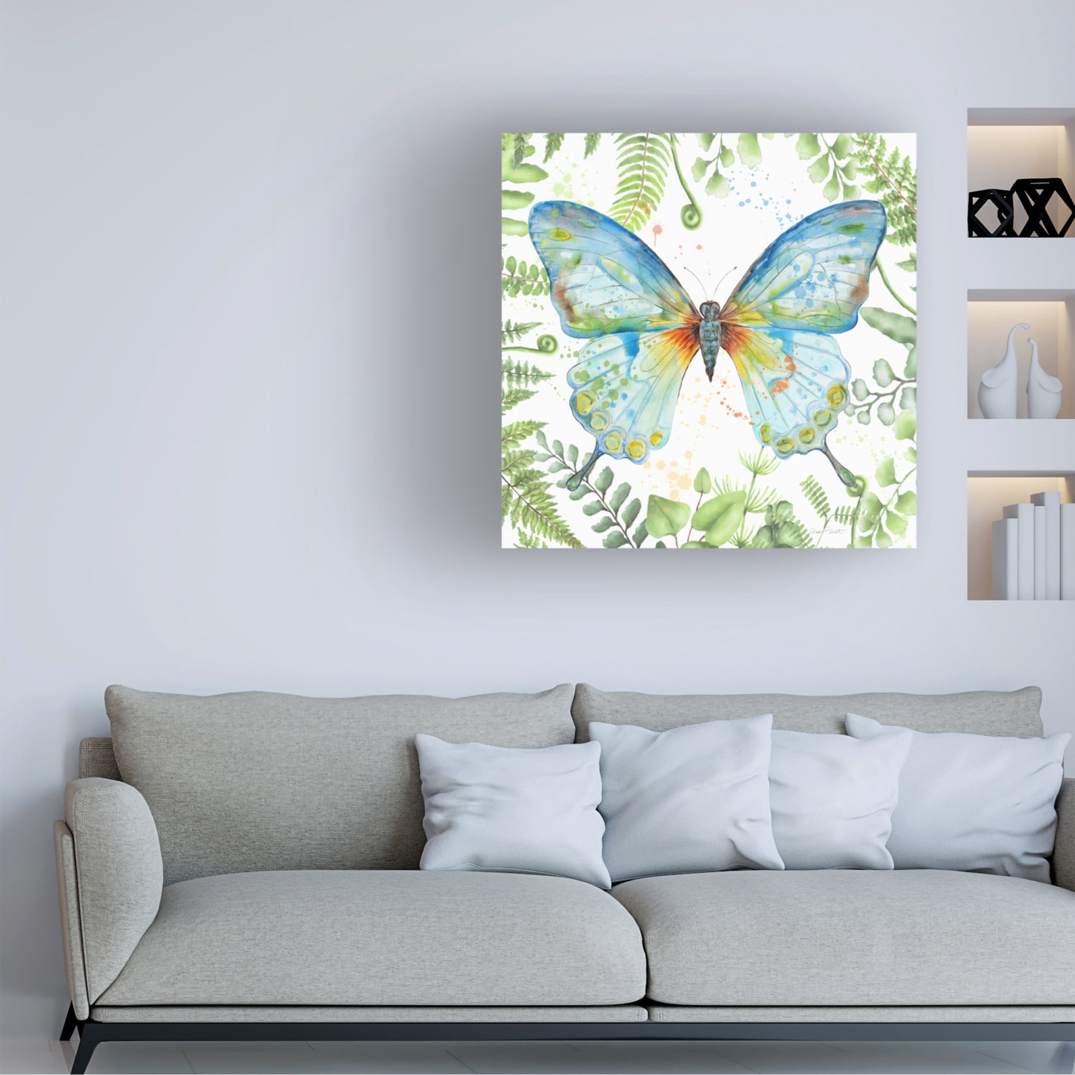 Canvas Wall Art - Jean Plout 'Botanical Butterfly Beauty 1' Wall Art for Living Room, Bedroom, or Office Décor by Trademark Fine Art - 35 x 35 Inches