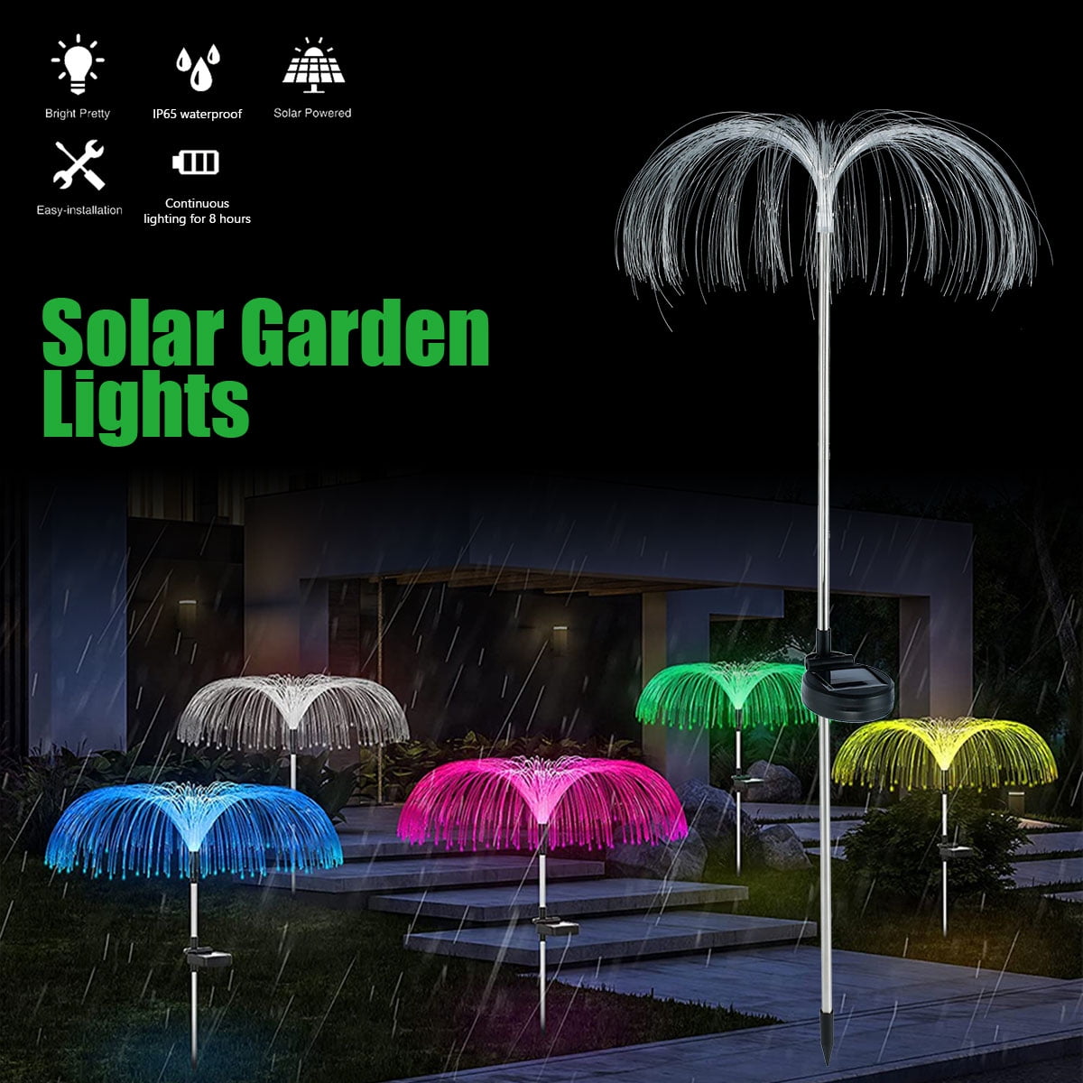 Solar LED Optic Jellyfish Stake Light Ground Outdoor Lamp Courtyard Garden Decor 