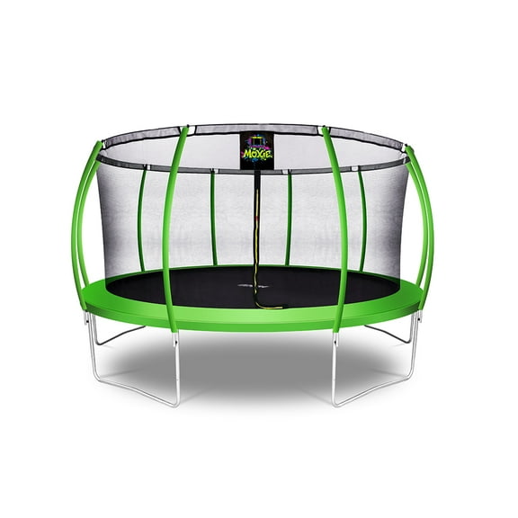 Machrus Moxie Pumpkin-Shaped Outdoor Trampoline Set with Premium Top-Ring Frame Safety Enclosure, 15 FT - Green Apple