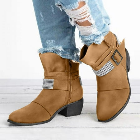 

Tdoqot 2022 Boots for Women- Christmas Gifts Chunky Heel Casual Mid-Heel Women s Ankle Boots Brown 39