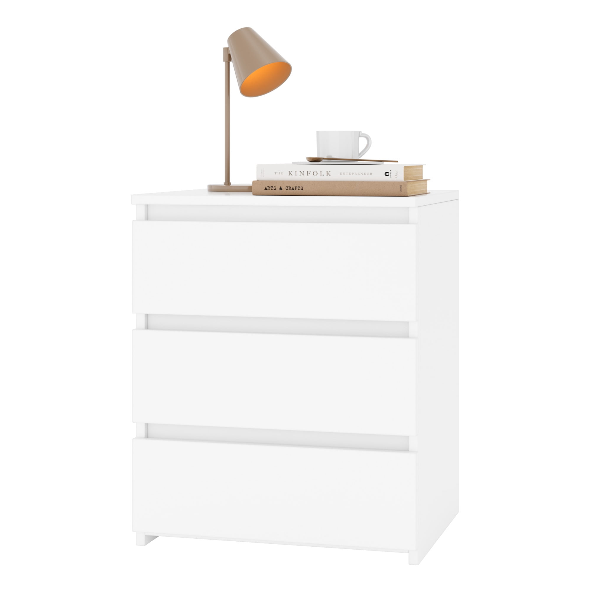Homfa White Nightstand with 3 Drawers, Sofa Table for Living Room, Modern Wooden Storage Cabinet for Bedroom