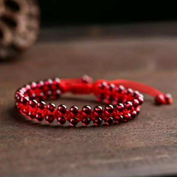 GKNET Red Ankle Bracelet Garnet Natural Stone Braided Foot Chain Handmade Delicate Jewelry Gift