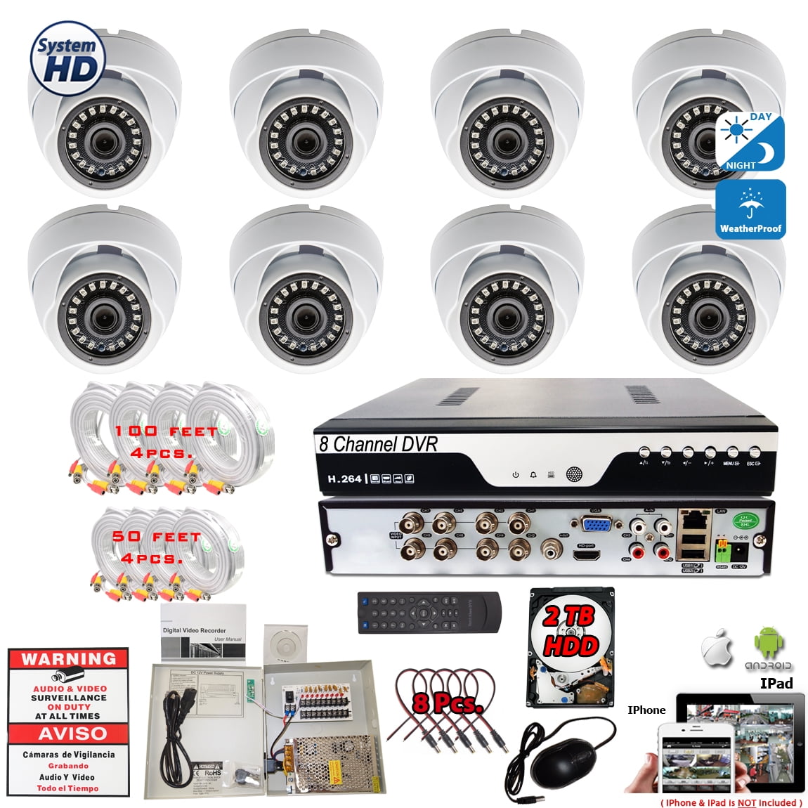 Evertech 8 Channel HD Indoor outdoor Security Camera System easy remote