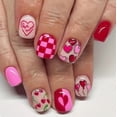 thumbnail image 2 of Uñas cortas cuadradas brillantes con diseño de corazón dulce, 24 piezas de uñas postizas, 2 of 8