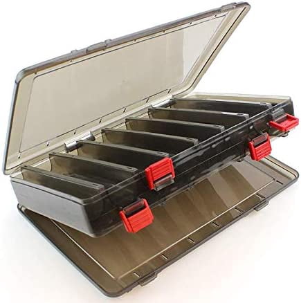 Double-Sided Fishing Lure Hook Tackle Box Visible Hard Plastic Clear Fishing Lure Bait Squid Jig Minnows Hooks Accessory Storage Case Container (Brown 14 Slots)