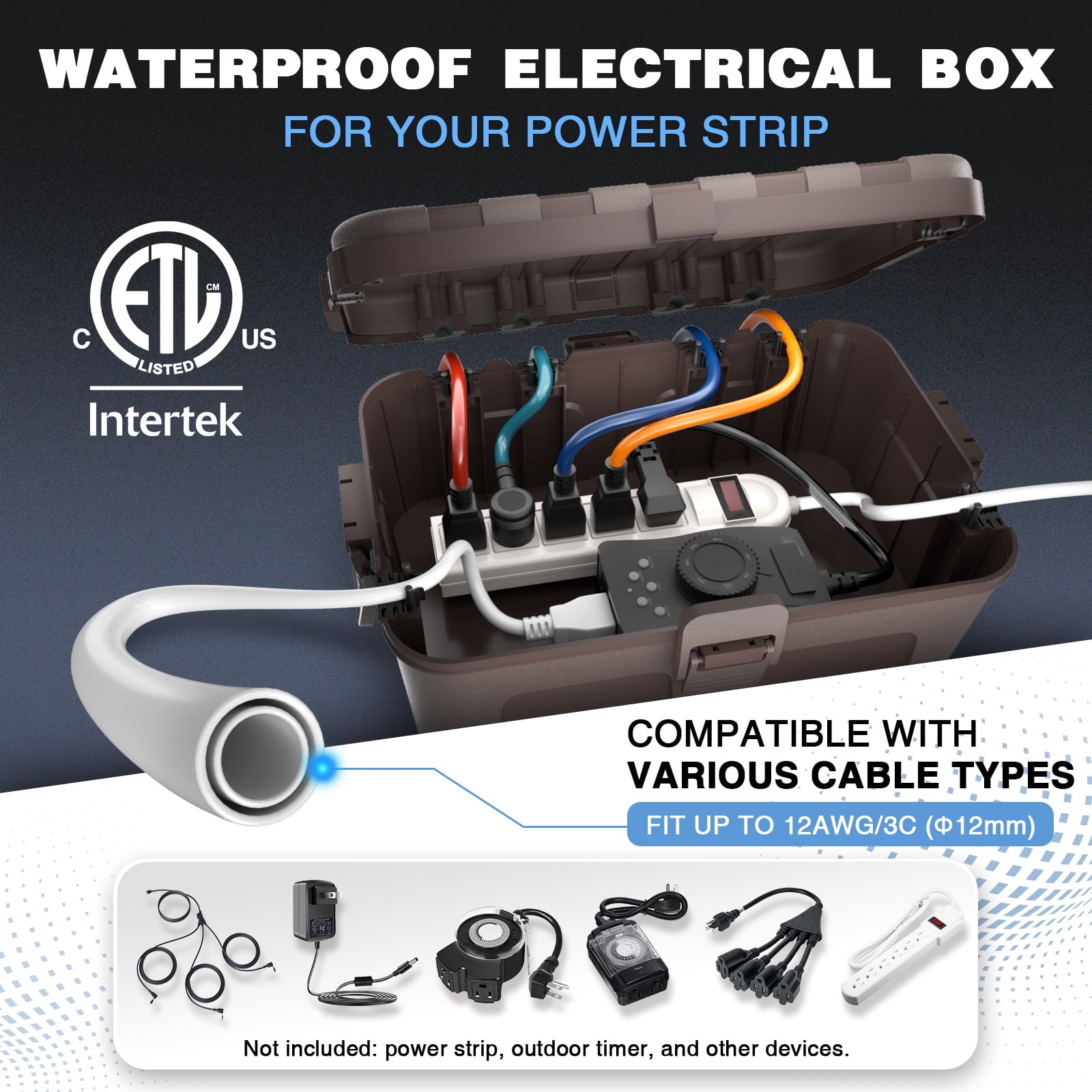 Restmo IP54 Waterproof Electrical Box, Outdoor Plug Weatherproof  Extension Cord Cover,Rectangle Plastic Extra Large ,  Brown