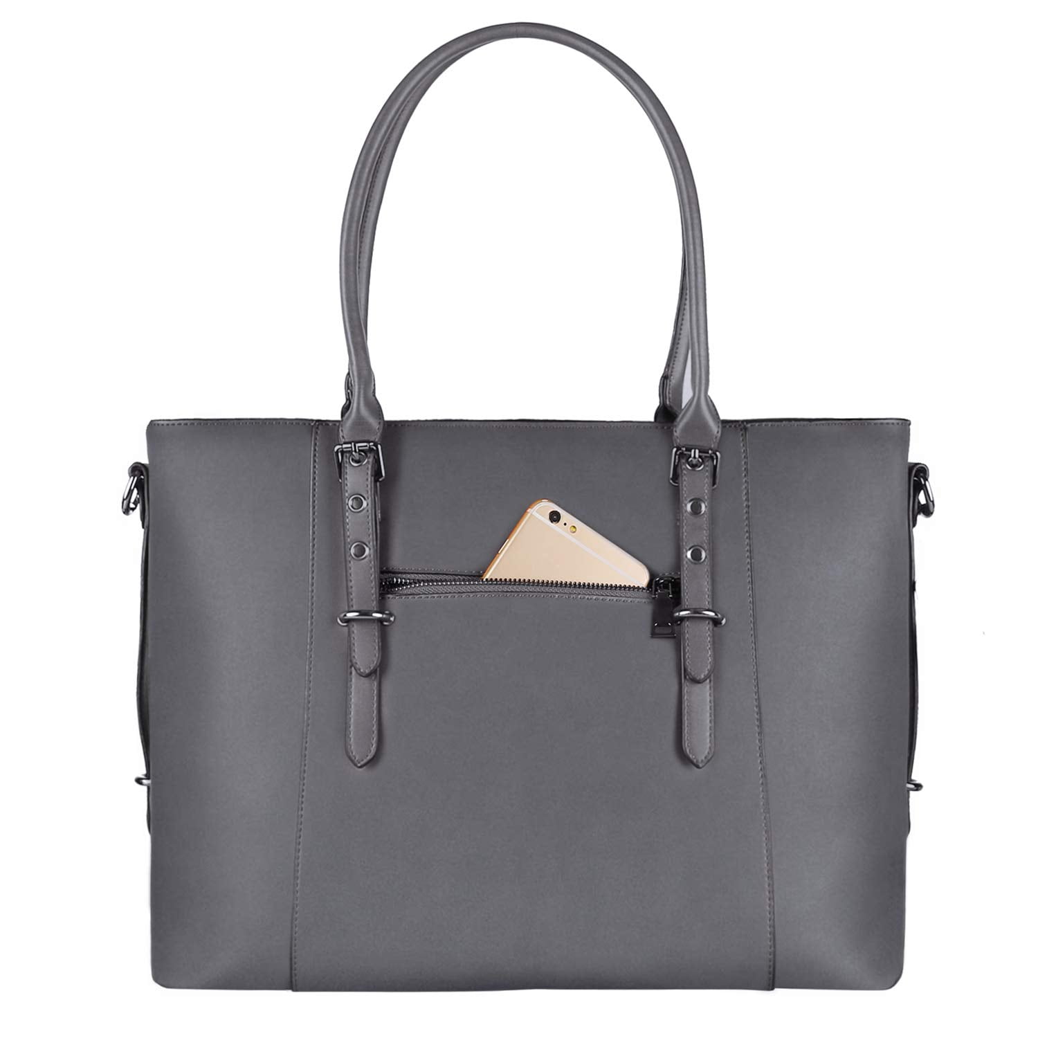 Mosiso Laptop Tote Bag (Up to 15.6 Inch) Water Resistant PU Leather Large Capacity with Padded Compartment Business Work Office Shoulder Briefcase Handbag Compatible MacBook & Notebook