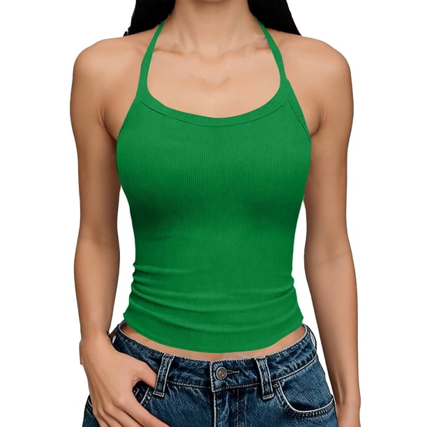 Camisetas sin Mangas para las Mujeres con Cuello Redondo sin Espalda Camisetas de Moda Casual de Poliéster de Longitud Regular